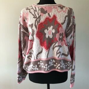 Women’s Vintage Pink Tan Floral Cropped Knit Sweater size L